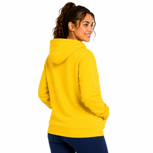 Damen Gelber Kapuzenpullover Einfarbig Fleece Langarm Lässig Kordelzug Taschen-Design Winter Schnelltrocknend 100% Vorderseitig - Product Image 4
