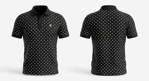 Polo homme personnalisé à pois noirs et blancs, bords noirs fins et lisses, manches courtes, décontracté, en coton, pour le golf, design estival - Product Image 2