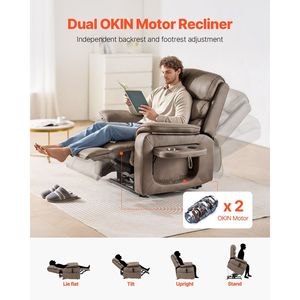 Sillón Reclinable Eléctrico de Doble Motor con Masaje Térmico para Personas Mayores, Portavasos Infinito, Características Confortables - Product Image 3