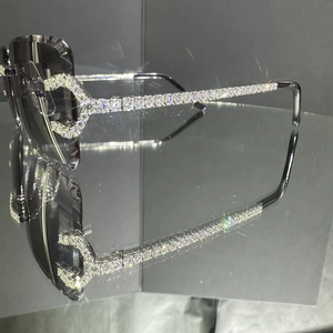 Luxury Rimless Square Sunglasses Black Gradient Lens Crystal Pave Bridge Diamond Accent Temple Unisex <b>Eyewear</b> Fashion - Product Image 3