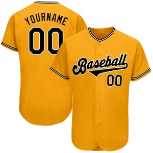 Maillot de baseball personnalisé pour homme, jaune, manches courtes, boutons sur le devant, respirant, polyester, impression du nom de l'équipe, taille adulte - Product Image 2