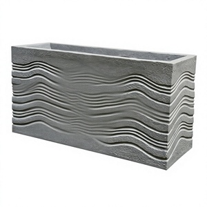 Square Classic Wave Design Handcrafted Hand Carved FRP Planter <b>Pot</b> Lightweight Unbreakable Floor Outdoor/Indoor Use - Product Image 1