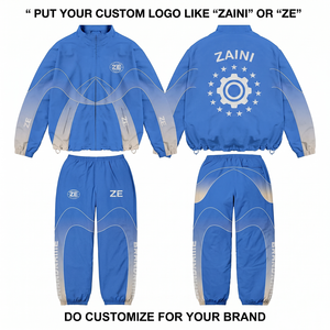 Mens <b>Knitted</b> Casual Windbreaker Suit 300 Grams Premium Polyester Taslon Sand Beige Custom Embroidery Heat-Transfer Printing Logo - Product Image 1
