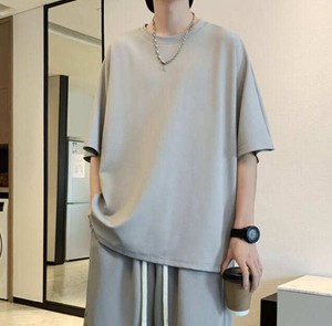 ชุดลำลองฤดูร้อนผู้ชายสีดำ ผ้าฝ้าย เสื้อยืดแขนสั้น กางเกงขาสั้นเอวยางยืด สีพื้น ผ้าถักระบายอากาศ - Product Image 6