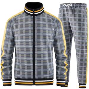 Conjunto Deportivo a Cuadros para Hombre con Franjas Laterales, Cierre de Cremallera, Cintura Elástica, Ropa Casual de Otoño - Product Image 6