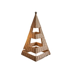 Ornement de Noël en forme de pyramide ouverte en rotin tressé fait main, décoration de table de fête - Product Image 1