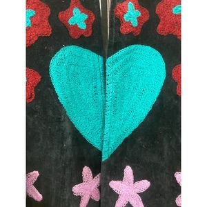Hand Embroidered Knitted Velvet Winter <b>Jacket</b> <b>Women</b> Mandarin Collar Full Sleeve Heart Pattern Bohemian Style Coat - Product Image 5