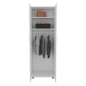 Armario Blanco Aurora de Dos Puertas con Dos Estantes Interiores y Barra para Colgar Ropa - Product Image 3