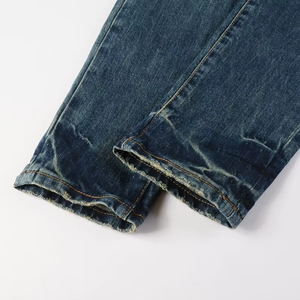 Jeans Ajustados para Hombre, Estilo Vintage, Azules, Rotos, Desgastados, Pantalones de Mezclilla Apilados, Venta al Por Mayor - Product Image 4