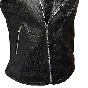 Men's <b>Black</b> PU Leather Biker <b>Vest</b> Moto Style Zipper Closure Turn-down Collar Solid Color Outer Wear Regular Length - Product Image 6