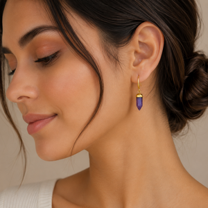 Amethyst 31-32mm <b>Small</b> Spike Gemstone Shape Ear Wire 925 Sterling Silver 18K Gold Plated <b>Earring</b> - Product Image 6