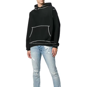 500 GSM coton épais blanc uni poids lourd surdimensionné sweats à capuche sans ficelle unisexe grande taille point inversé hommes sweats à capuche - Product Image 2