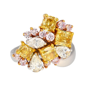 Bague grappe de fleurs pour femme, plaqué or 10K, diamant naturel taille coussin, sertissage à griffes, bijou glamour pour fiançailles et mariage - Product Image 3