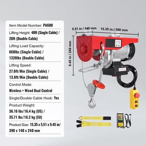 1320 Lbs 328 ft Wireless Electric <b>Hoist</b> Crane Winch 14 ft Wired Remote 12V DC Motor 2000lb Load Capacity 24V Strap for Auto - Product Image 4