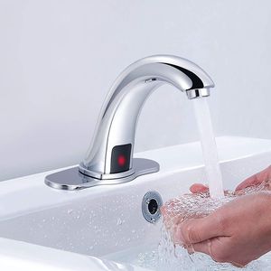Rubinetto Automatico Cromato per Lavabo Bagno con Sensore, Senza Contatto, Mani Libere, per Acqua Fredda, Piastra di Montaggio Inclusa - Product Image 1