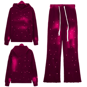 Ensemble de survêtement décontracté pour homme 100 % coton, qualité supérieure, délavé à l'acide, effet vieilli, personnalisé, avec sweat à capuche et pantalon de jogging - Product Image 2
