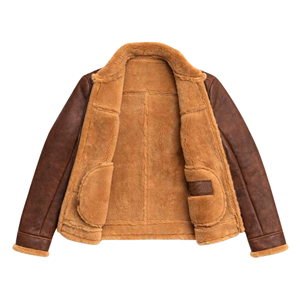<b>Men</b>’s Grizzly Brown Color <b>Shearling</b> Leather <b>Jacket</b> Genuine Sheepskin Winter Coat - Product Image 2