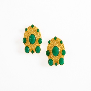 Boucles d'oreilles créoles vintage en laiton plaqué or, forme boule, avec pierre naturelle violette, marque Elephant, pour femme, tendance, légères et élégantes - Product Image 2