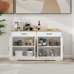 Credenza Grande Bianca Stile Fattoria 55.91 con 2 Cassetti e 4 Ante, Mobile Buffet per Sala da Pranzo, Soggiorno, Cucina, Armadio Contenitore - Product Image 5