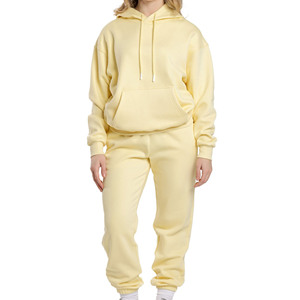 Ensemble de survêtement pour femme en molleton épais avec logo personnalisé OEM, sweat à capuche et pantalon assorti - Product Image 1