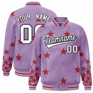 High Quality Lite Purple Varsity <b>Jacket</b> Team Wholesale Polyester/Cotton Wool/Polyester Personalized Windproof Shell Stand Collar - Product Image 1