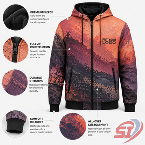 ผู้ผลิตเสื้อฮู้ดดี้แบบกำหนดเอง พิมพ์ลายดิจิตอล Sunset ซิปเต็มตัว สตรีทแวร์ แบรนด์ส่วนตัว โลโก้ OEM ขายส่ง เสื้อผ้าแฟชั่น - Product Image 6