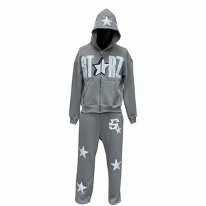 Ensemble de survêtement en molleton premium pour homme, sweat à capuche zippé et pantalon de jogging, logo étoile brodé multicolores - Product Image 5