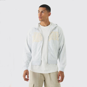 OEM Custom Winter Fleece Distress Applique Embroidered Zip-<b>Up</b> Hoodie Breathable 100% Cotton Oversized Men - Product Image 1