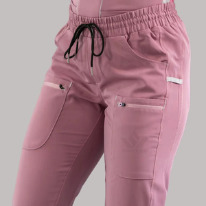 Ensemble de tenue médicale pour femmes avec surpiqûres contrastées, col en V, haut et pantalon extensibles, uniforme de soins de santé multi-poches, vêtements de travail pour infirmières - Product Image 5