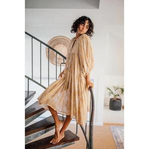 Vestido Maxi Kyra de Alta Calidad para Mujer, Estampado Floral a Mano, Estilo Bohemio, Algodón, Atuendo de Verano, Mangas Abullonadas - Product Image 2