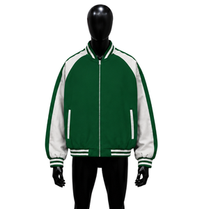 Veste universitaire décontractée verte en laine oversize, style streetwear, veste de mode universitaire, vêtement d'extérieur premium avec fermeture éclair sur le devant - Product Image 1