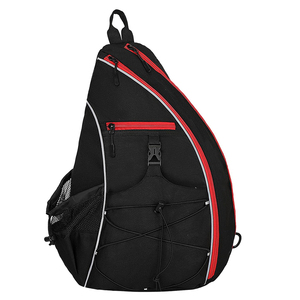Sac à dos de sport bandoulière en nylon résistant à l'eau 30-40L avec fermeture éclair, noir avec accent rouge et poche en filet - Product Image 1