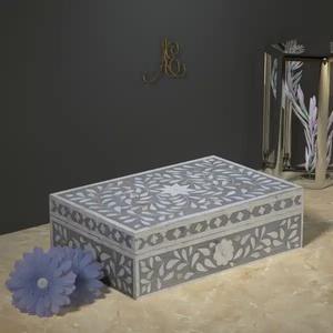 Boîte à bijoux rectangulaire en nacre incrustée – Étui de rangement artisanal en coquillage floral pour bibelots – Fabricant exportateur - Product Image 3
