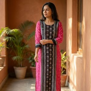 Ikkat Arts - Vestido Anarkali Bandhani Bloom en Rosa Intenso y Negro - Product Image 1