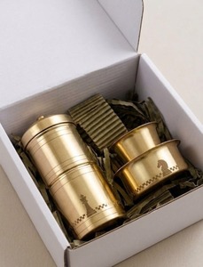 Spillbox Premium Modern Handmade Brass <b>Coffee</b> Dabara & <b>Filter</b> Set with Elegant Gift Box South Indian Brewing & Serving Combo - Product Image 3
