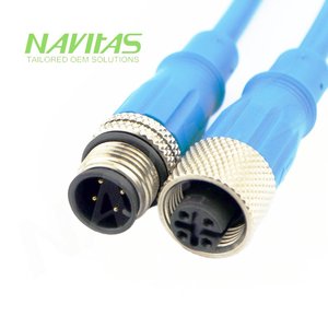 Custom M12 S-Coded 4 Pin Male Female IP68 Power Cable Assembly - Product Image 1