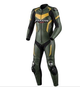 Combinaison de course moto en cuir vert olive avec accents dorés, une pièce, équipement de protection pour la piste, personnalisable OEM, vente en gros - Product Image 3