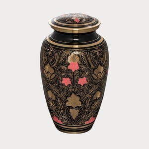 Brass roses cremation urn adult medium <b>keepsake</b> memorial <b>ashes</b> container decorative floral design - Product Image 1