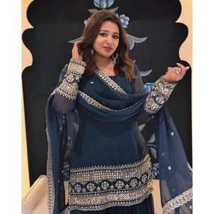 Ensemble de costume élégant pour soirée, bleu XL, avec sequins et broderie zari, robe de mariée élégante - Product Image 3