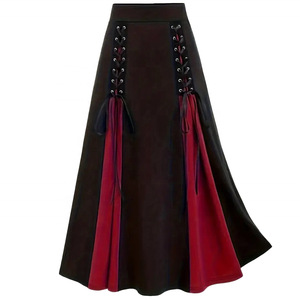 กระโปรงทรงเอเอ-ไลน์ ยาวปานกลาง ผ้าซาตินเอ็นเนอร์ไนซ์ ระบายอากาศได้ดี สไตล์วินเทจ โกธิค เรเนซองส์  ตกแต่งสีสันแบบคัลเลอร์บล็อก สำหรับผู้หญิง - Product Image 3