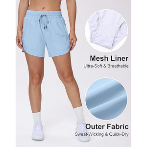 Trendy Light Blue Unisex running shorts Quick Dry polyester gym shorts with secure zipper pocket <b>drawstring</b> - Product Image 4