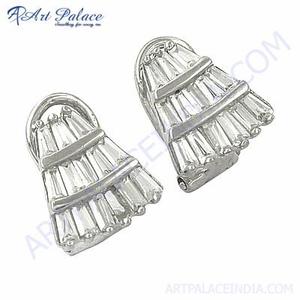 Art Palace Gorgeous <b>Silver</b> Fashion <b>Stud</b> <b>Earrings</b> with CZ Zinc Alloy <b>Silver</b> Plated Claw Setting Stylish Gift for Women - Product Image 2
