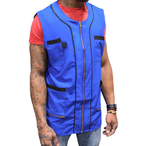 Chaleco azul sin mangas con cremallera y bolsillos para peluqueros, tela ligera de poliéster, diseño único - Product Image 1