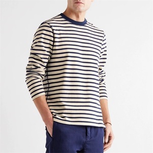 Men's 100% Cotton Long Sleeve Striped T Shirt Breathable Knitted Casual Regular Fit Front Digital Printing Custom <b>Logo</b> - Product Image 2