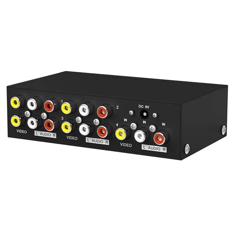 Distributor Video Audio RCA 4-Port AV Splitter 1 Input Ke 4 Output dengan Adaptor Daya