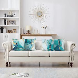 Fodere per Cuscini Decorativi Moderni in Marmo Turchese 18x18 Pollici, Morbide, a V, Bifacciali, con Arte Astratta Teal e Oro, Set da 4 Copricuscini - Product Image 2