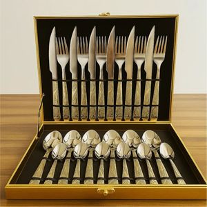 Ensemble de couverts modernes en acier inoxydable, vaisselle de cuisine de qualité professionnelle avec poignées décoratives, fourni dans une boîte en bois - Product Image 6