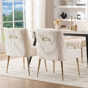 Chaises de Salle à Manger Rembourrées en Velours <span class=keywords><strong>Beige</strong></span> avec Pieds en Métal Doré Poignée de Transport Givrée pour Salon Cuisine Salle à Manger - Product Image 5