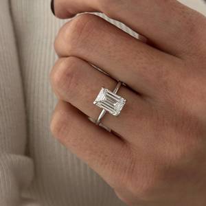 3 Carat <b>Emerald</b> Cut Lab Grown Diamond Hidden Halo <b>Ring</b> , Thin 1.5MM <b>Band</b> 3ct Diamond Proposal <b>Ring</b> , IGI Certified - Product Image 1