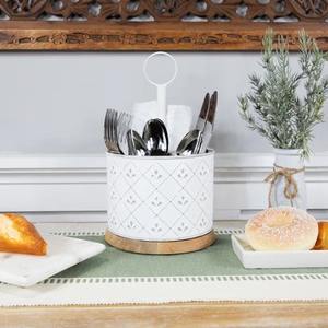 Organizador de utensilios blanco con asa central, soporte para cubiertos perfecto para mesa de comedor, encimera de cocina, soporte para cucharas y tenedores, de la India. - Product Image 4